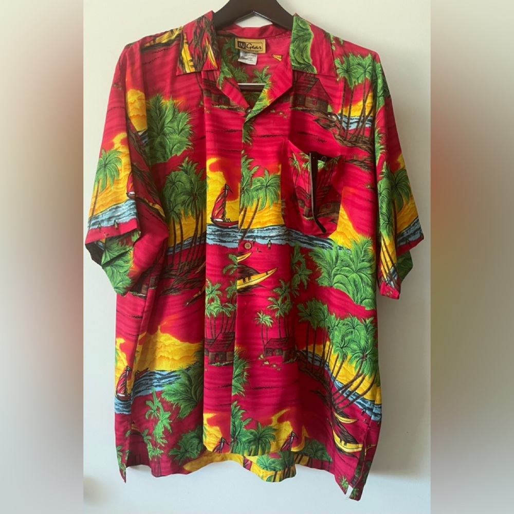 IN GEAR HAWAIIAN MENS MULTICOLOR GRAPHIC BUTTON DOWN  XXL SHORT SLEEVE POCKET